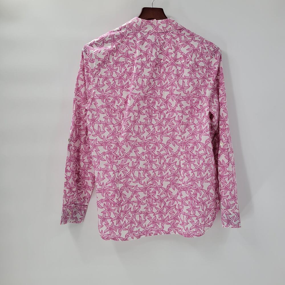 Talbots Womens Starfish Shirt Large Pink White Button Down Long Sleeve Beach - Picture 3 of 13
